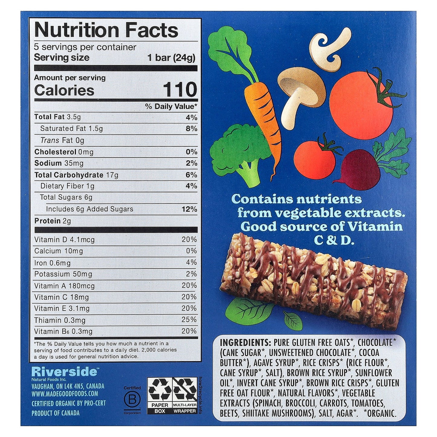 MadeGood, Granola Bars, Chocolate Drizzled, Vanilla, 5 Bars, 0.85 oz (24 g) Each