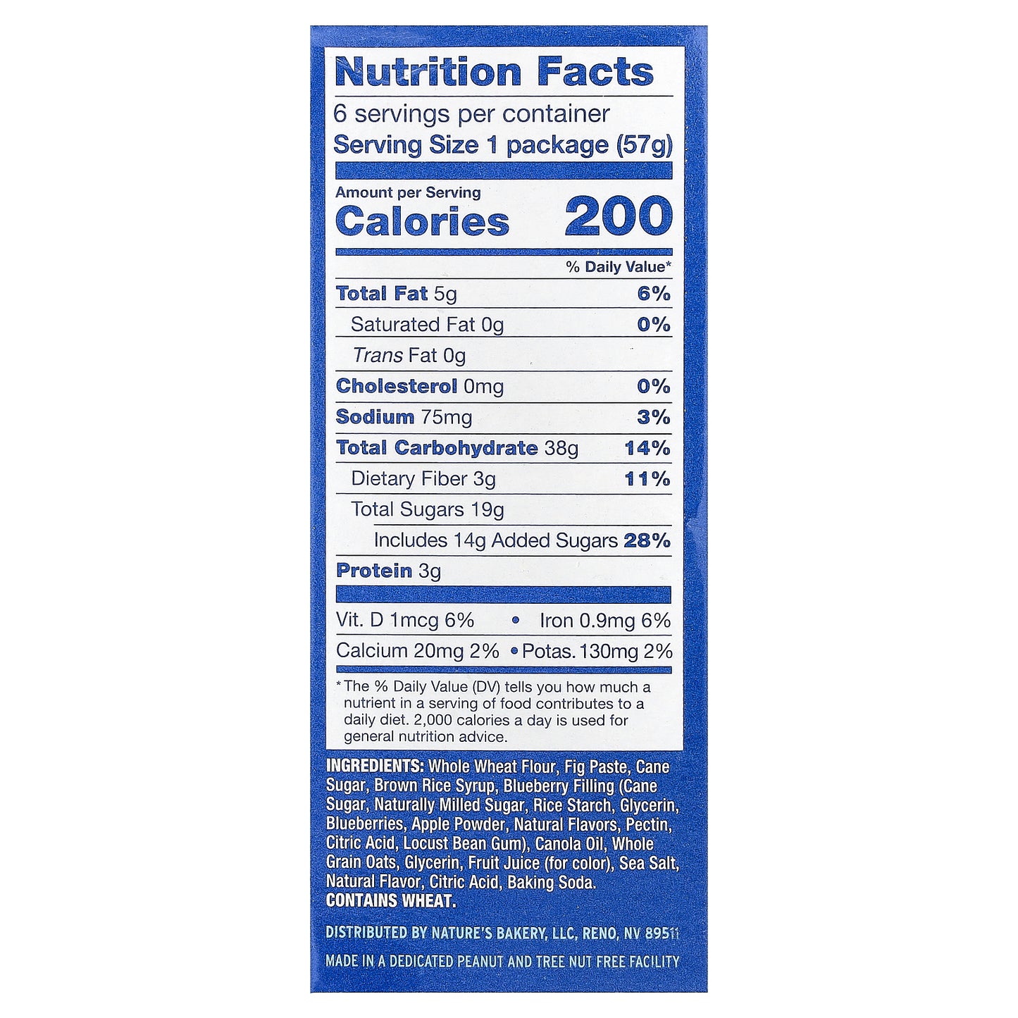 Nature's Bakery, Fig Bar, Blueberry, 6 Twin Packs, 2 oz (57 g) Each