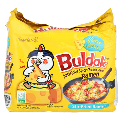 Buldak, Buldak™, Stir-Fried Ramen, Spicy Chicken, Cheese, 5 Packs, 4.94 oz (140 g) Each