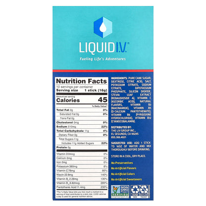 Liquid I.V., Hydration Multiplier®, Electrolyte Drink Mix, Strawberry, 10 Stick Packs, 0.56 oz (16 g) Each