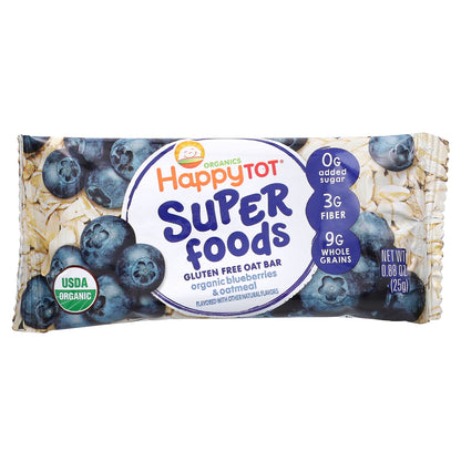 Happy Family Organics, Happy Tot, Superfoods, Gluten Free Oat Bar, Organic Blueberries & Oatmeal, 5 Bars, 0.88 oz (25 g) Each