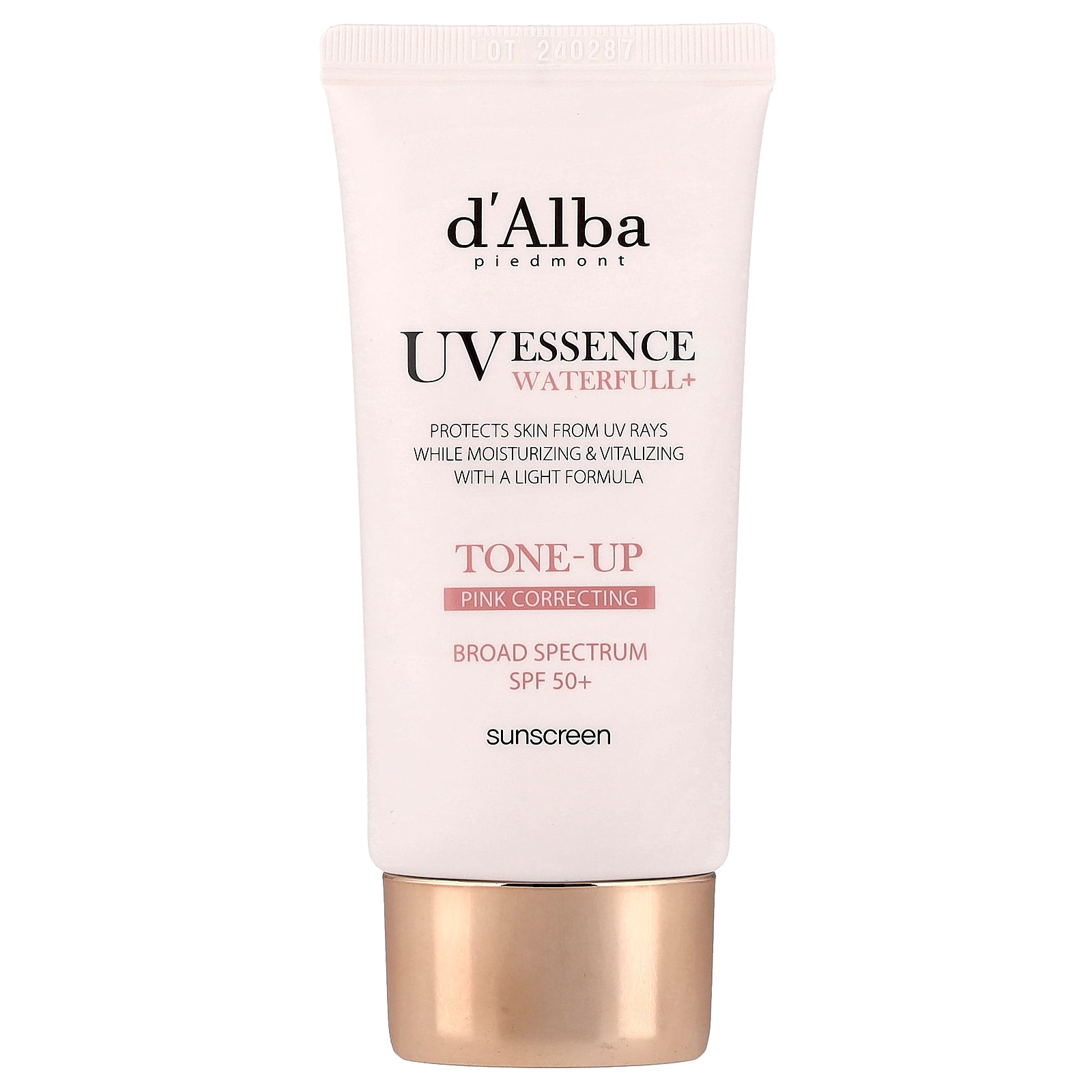 d'Alba, UV Essence Waterfull+ Sunscreen, Tone-Up Pink Correcting, SPF 50+, 1.69 fl oz (50 ml)