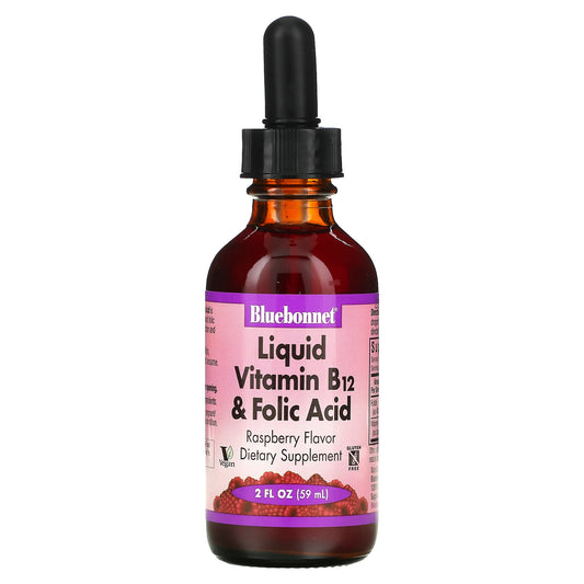 Bluebonnet Nutrition, Liquid Vitamin B-12 & Folic Acid, Raspberry , 2 fl oz (59 ml)