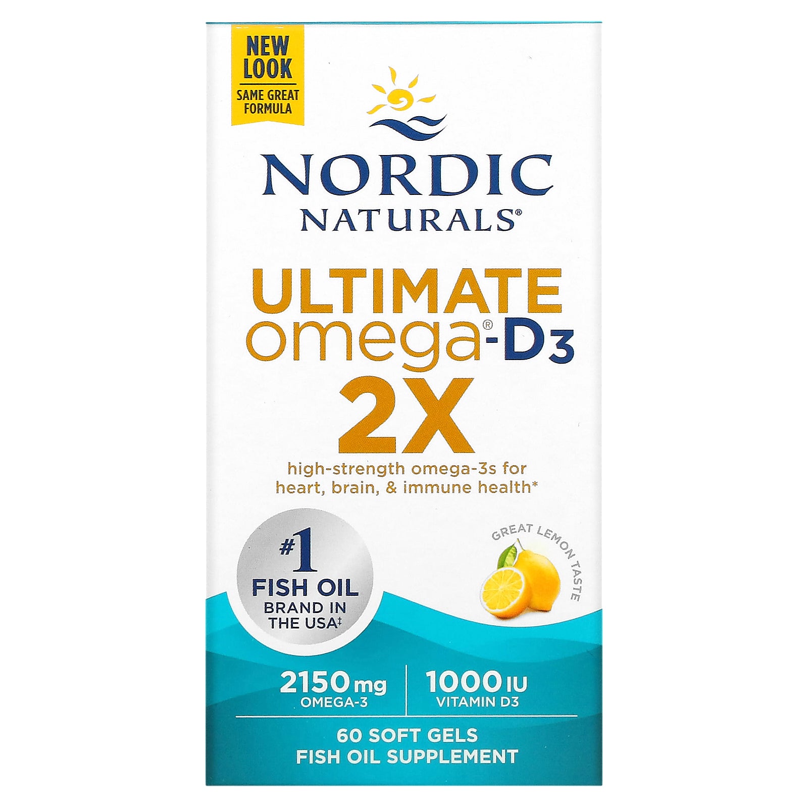 Nordic Naturals, Ultimate Omega 2X with Vitamin D3, Lemon, 60 Softgels