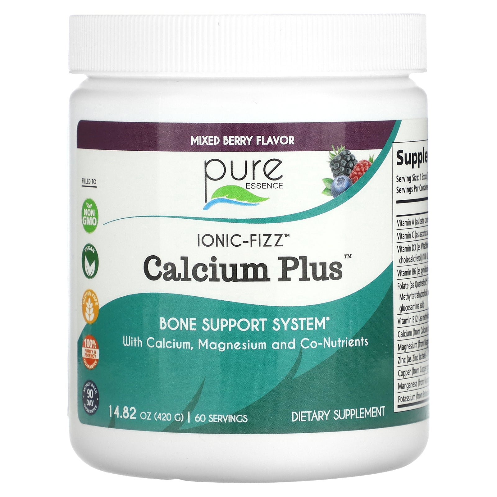 Pure Essence, Ionic-Fizz, Calcium Plus, Mixed Berry, 14.82 oz (420 g)