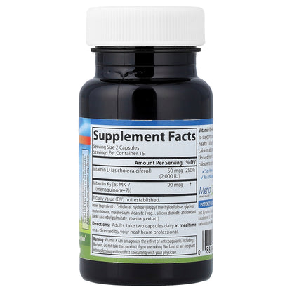 Carlson, Vitamins D3 + K2, 30 Vegetarian Capsules