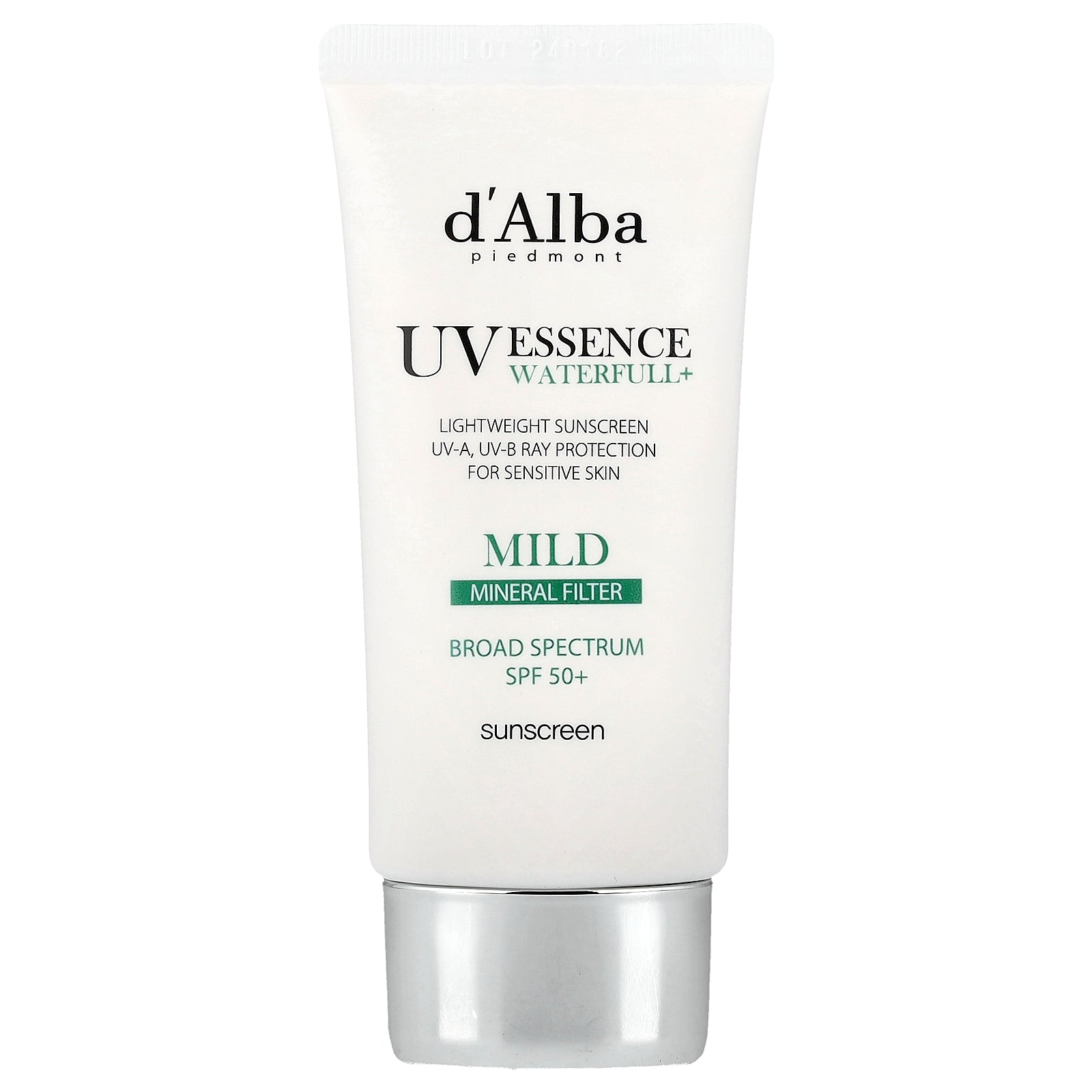 d'Alba, UV Essence Waterfull+ Sunscreen, Mineral Filter, Mild, SPF 50, 1.69 fl oz (50 ml)