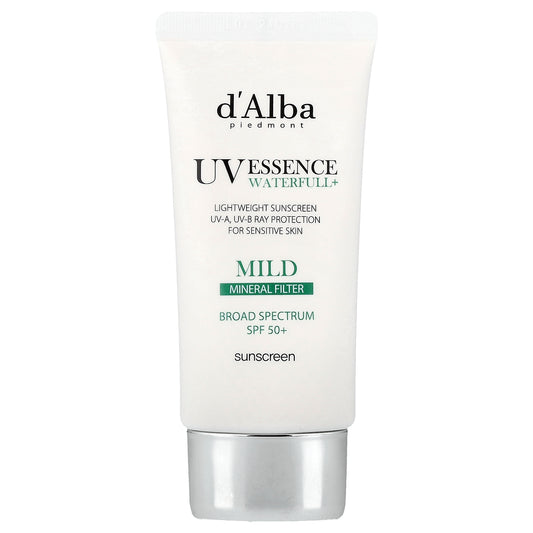 d'Alba, UV Essence Waterfull+ Sunscreen, Mineral Filter, Mild, SPF 50, 1.69 fl oz (50 ml)