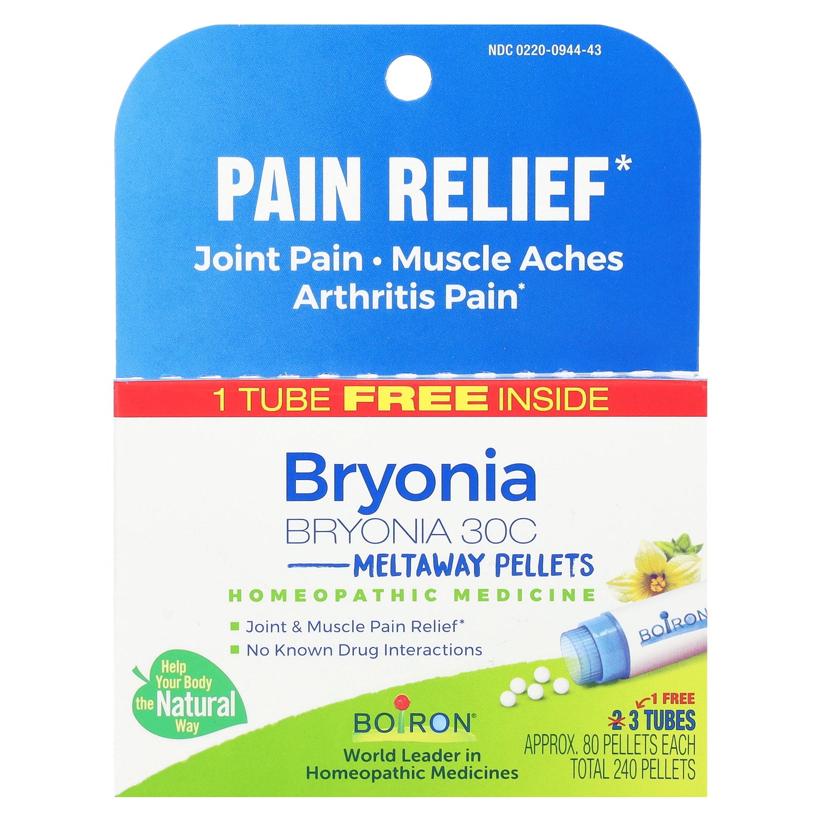 Boiron, Bryonia, Pain Relief, Meltaway Pellets, 30C, 3 Tubes, 80 Pellets Each
