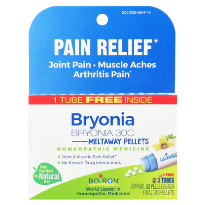 Boiron, Bryonia, Pain Relief, Meltaway Pellets, 30C, 3 Tubes, 80 Pellets Each