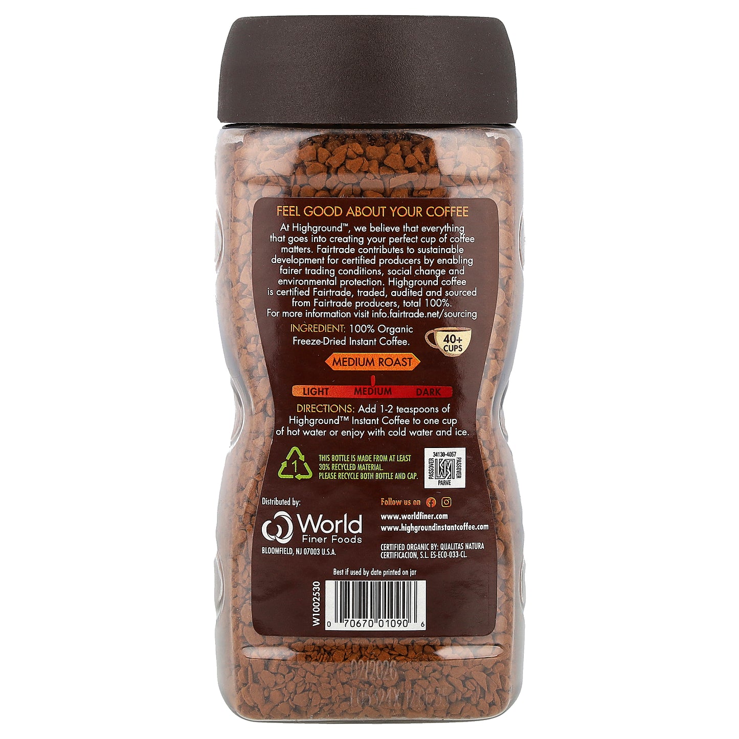 Highground Coffee, Organic Instant Coffee, Medium Roast, 3.53 oz (100 g)