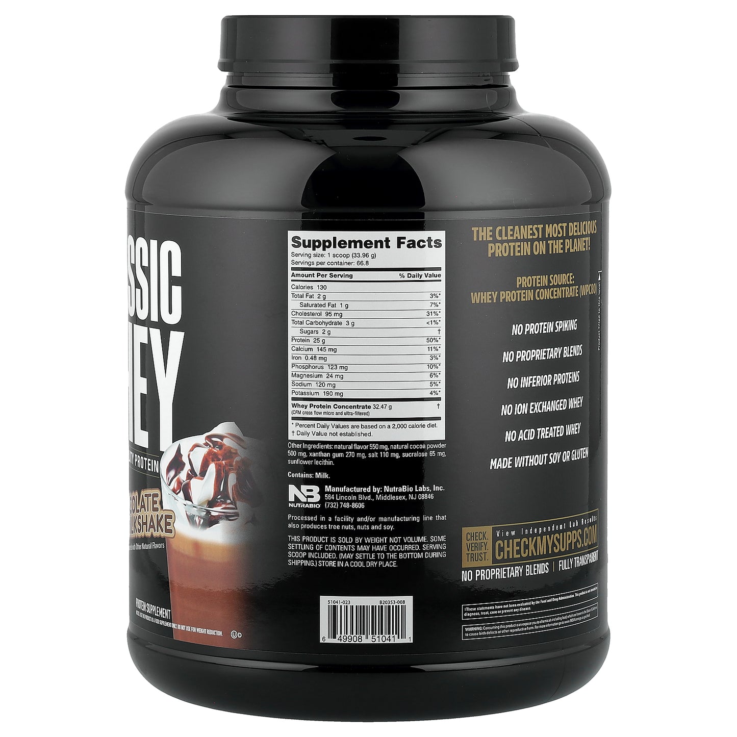NutraBio, Classic Whey Protein, Chocolate Milkshake, 5 lbs (2,268 g)
