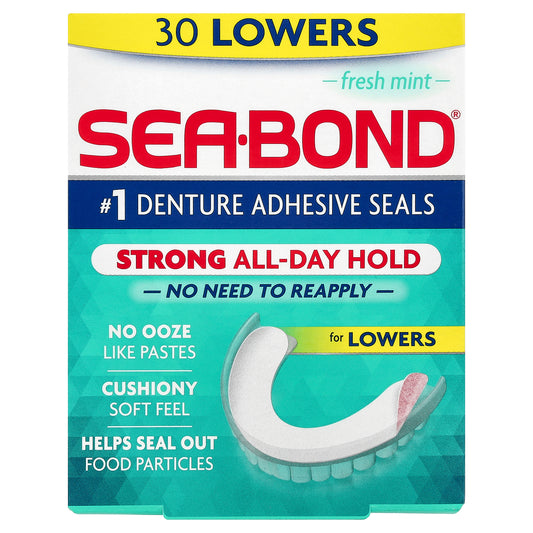 SeaBond, Denture Adhesive Seals, Fresh Mint, 30 Lowers