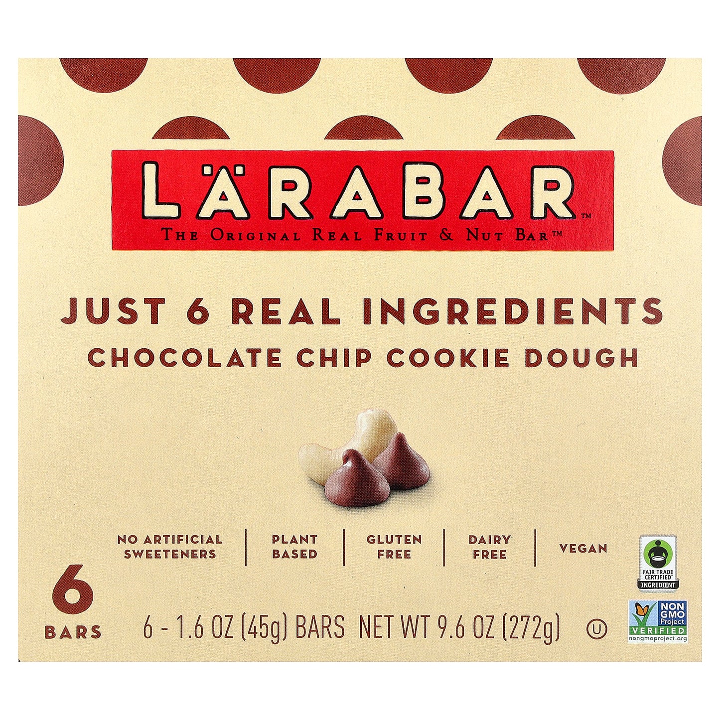 Larabar, Real Fruit & Nut Bar™, Chocolate Chip Cookie Dough, 6 Bars, 1.6 oz (45 g) Each