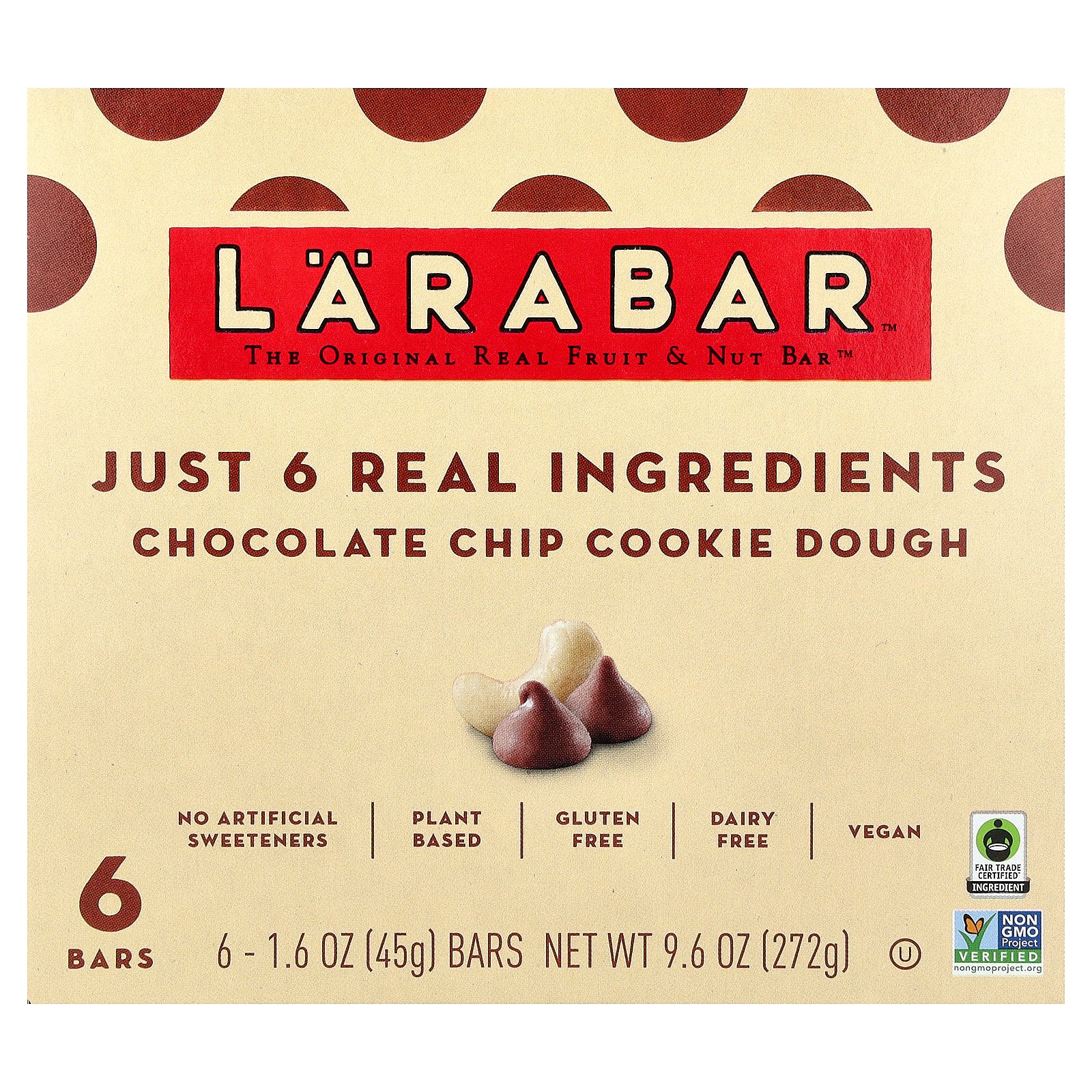 Larabar, Real Fruit & Nut Bar™, Chocolate Chip Cookie Dough, 6 Bars, 1.6 oz (45 g) Each