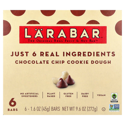 Larabar, Real Fruit & Nut Bar™, Chocolate Chip Cookie Dough, 6 Bars, 1.6 oz (45 g) Each