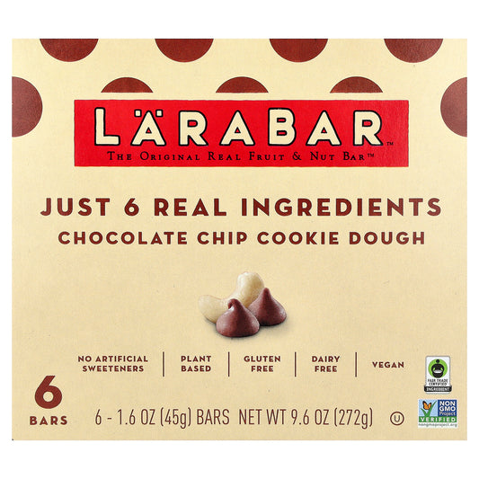 Larabar, Real Fruit & Nut Bar™, Chocolate Chip Cookie Dough, 6 Bars, 1.6 oz (45 g) Each