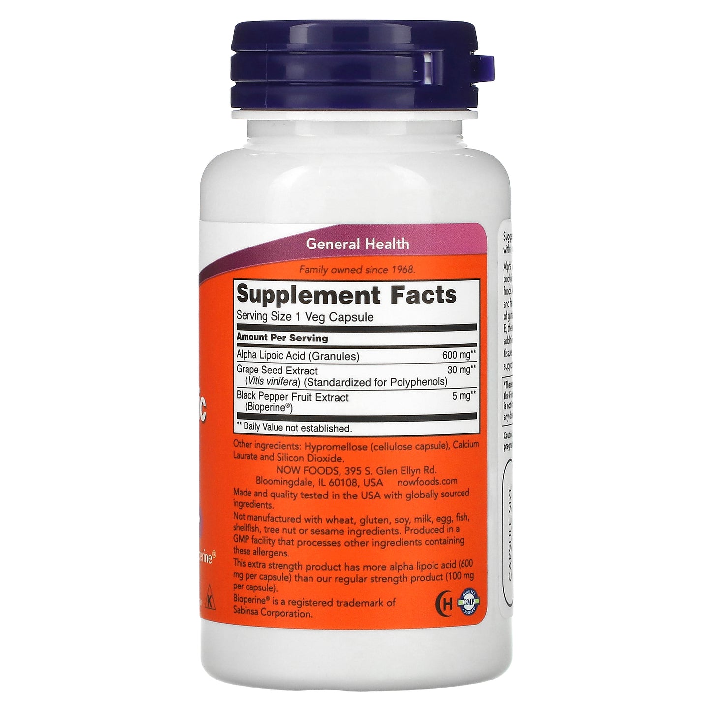 NOW Foods, Alpha Lipoic Acid, 600 mg, 60 Veg Capsules