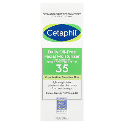 Cetaphil, Daily Oil-Free Facial Moisturizer with Sunscreen, SPF 35, Fragrance Free, 3 fl oz (88 ml)