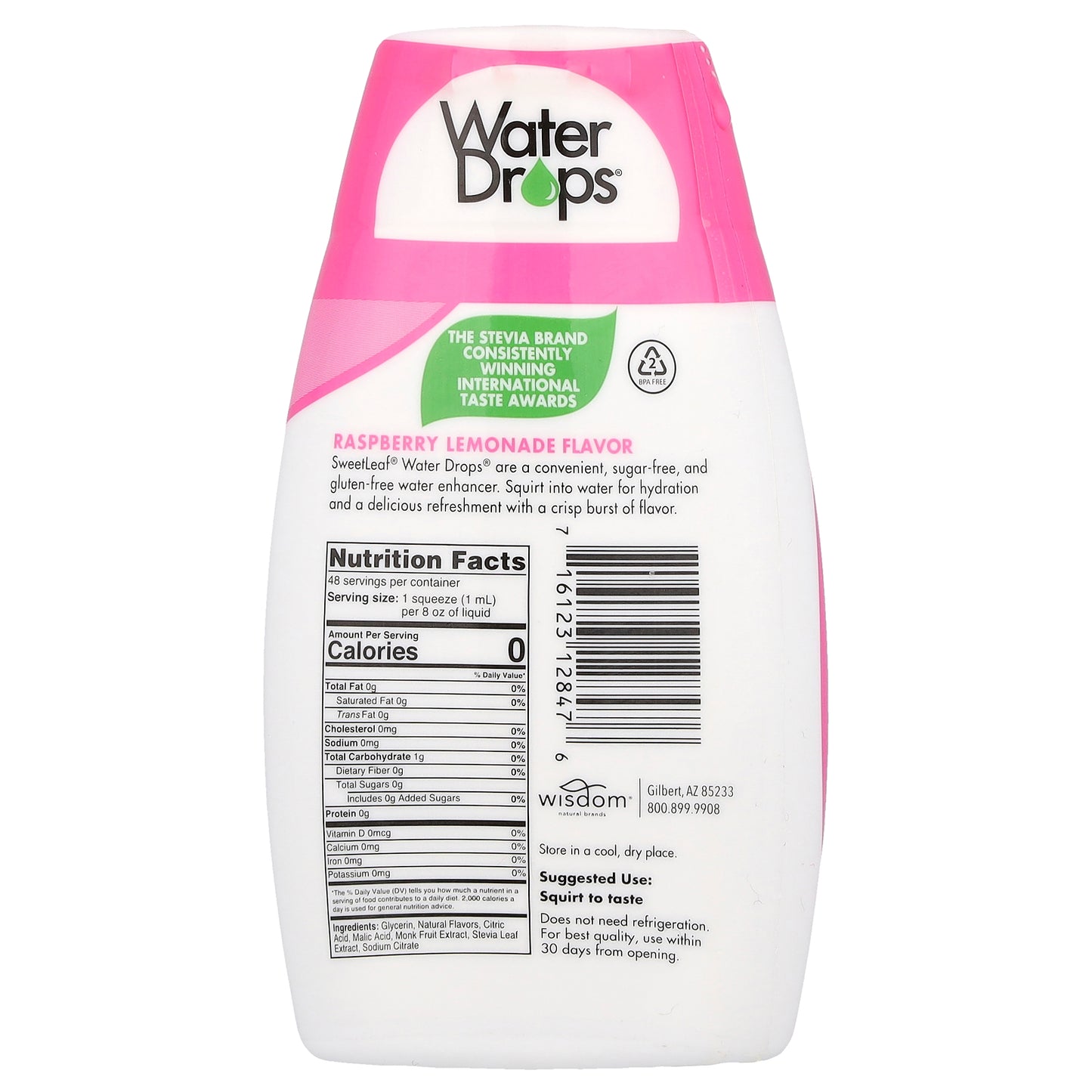 SweetLeaf Stevia, Water Drops®, Delicious Stevia Water Enhancer, Raspberry Lemonade, 1.62 fl oz (48 ml)