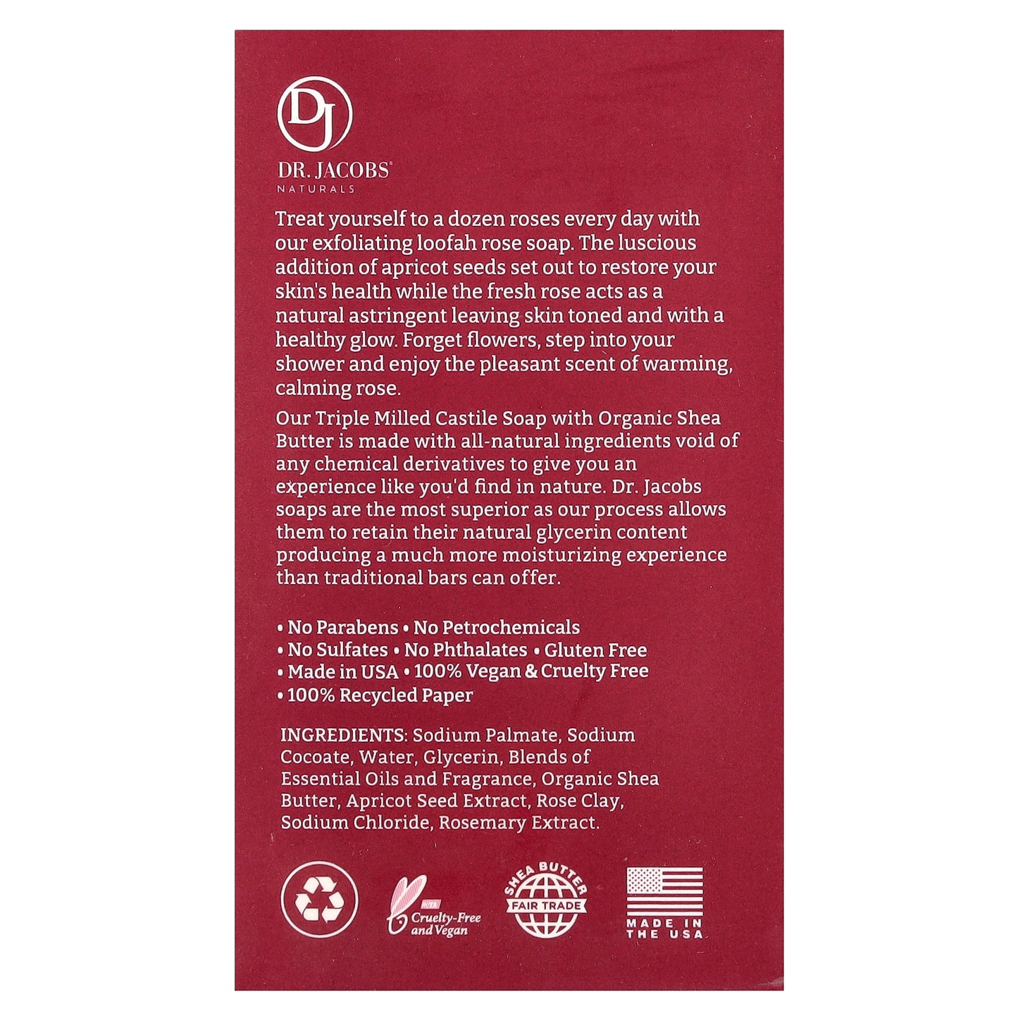 Dr. Jacobs Naturals, Loofah Exfoliating Castile Bar Soap, Lucy Rose, 5 oz (142 g)