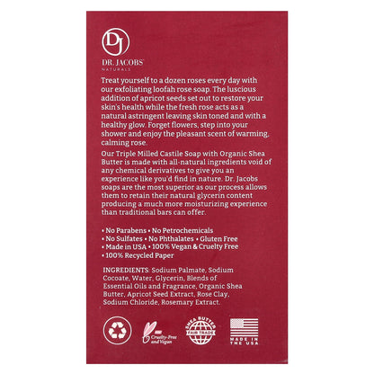 Dr. Jacobs Naturals, Loofah Exfoliating Castile Bar Soap, Lucy Rose, 5 oz (142 g)