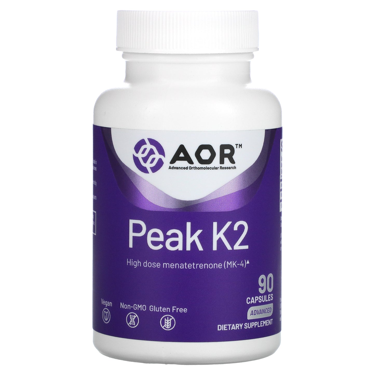 Advanced Orthomolecular Research AOR, Peak K2, 90 Capsules