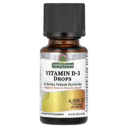 Nature's Answer, Vitamin D-3 Drops, In Extra Virgin Olive Oil, 100 mcg (4,000 IU), 0.5 fl oz (15 ml)