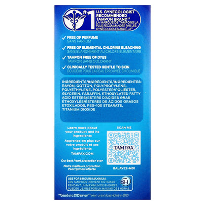 Tampax, Pearl Tampons, Triple Pack, Light/Regular/Super, Unscented, 34 Tampons