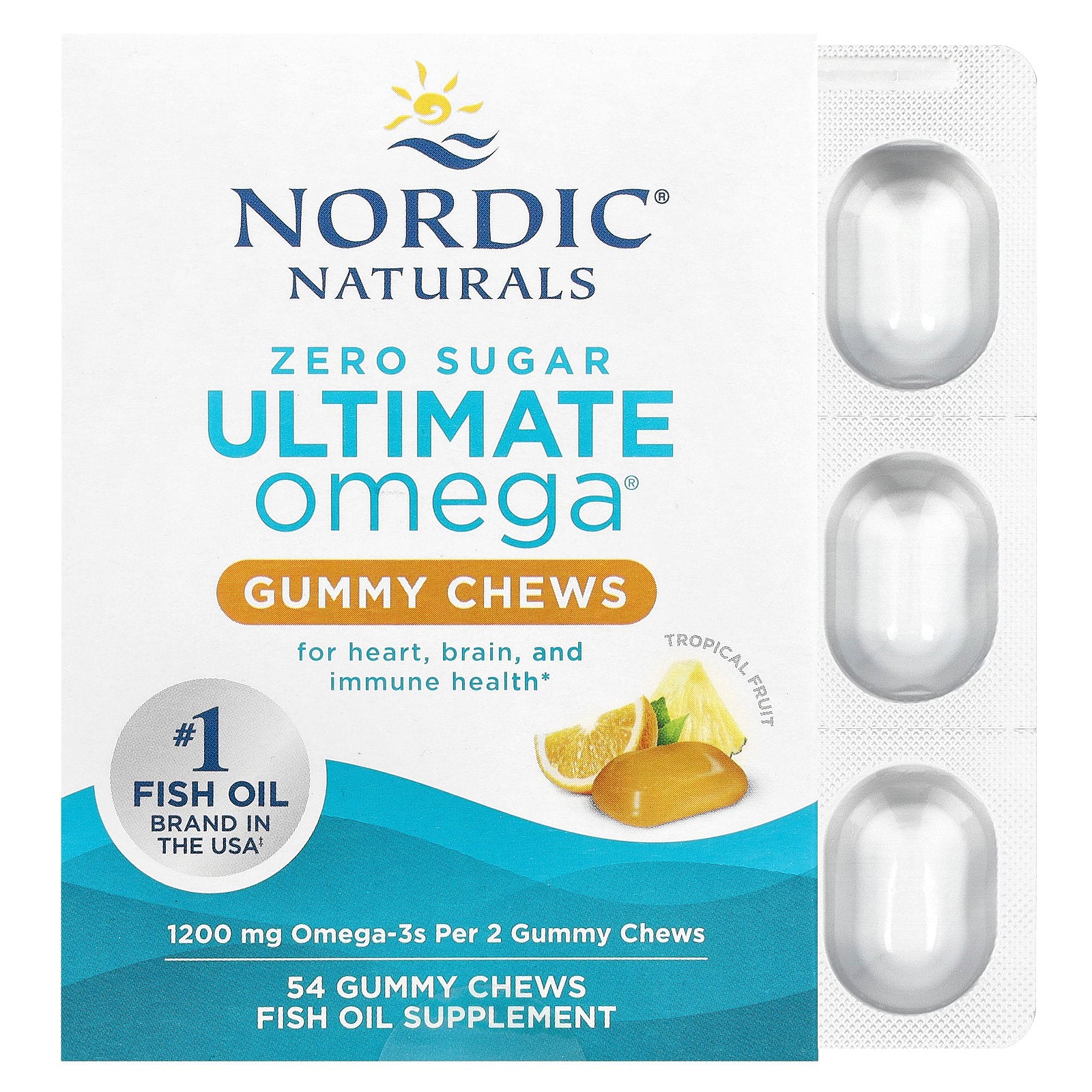 Nordic Naturals, Ultimate Omega® Gummy Chews, Tropical Fruit, 1,200 mg, 54 Gummy Chews (600 mg per Gummy)