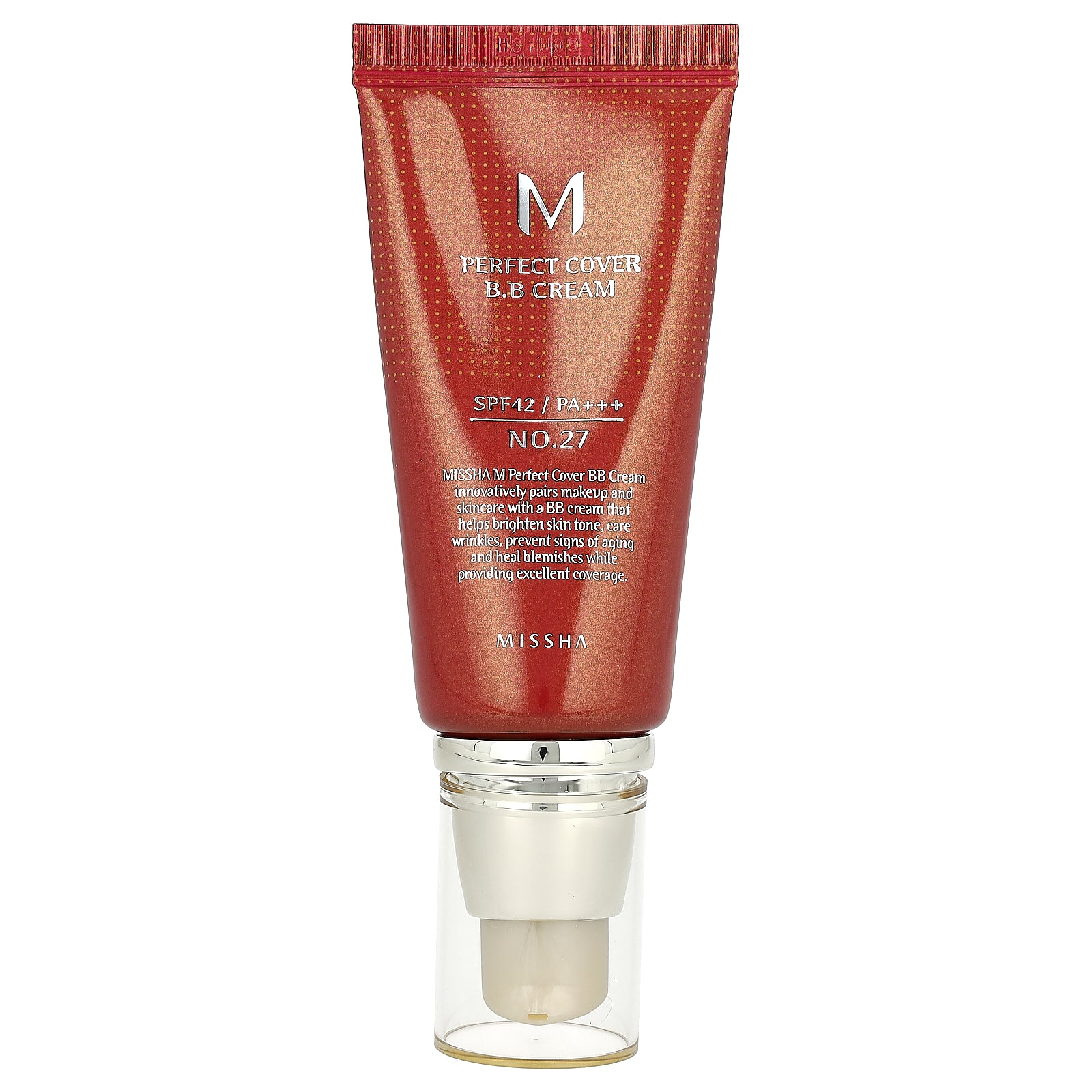 Missha, M Perfect Cover B.B Cream, SPF 42 PA+++, No. 27 Honey Beige, 1.7 fl oz (50 ml)