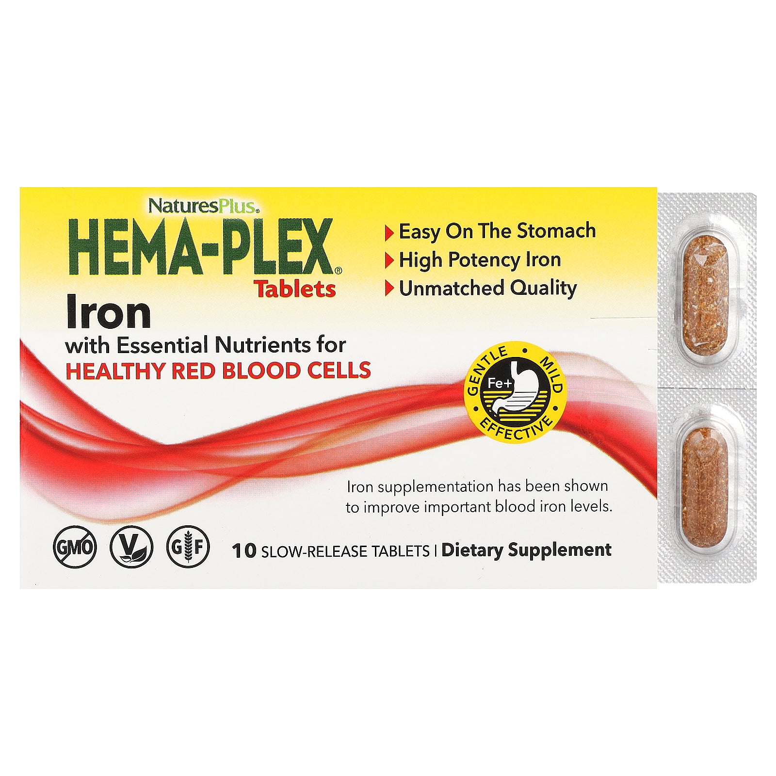NaturesPlus, Hema-Plex®, Iron with Essential Nutrients for Healthy Red Blood Cells , 10 Slow Release Tablets