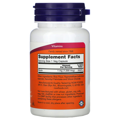 NOW Foods, Biotin, 1,000 mcg, 100 Veg Capsules