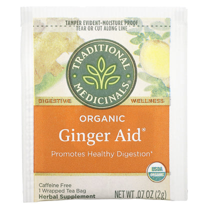 Traditional Medicinals, Organic Ginger Aid, Caffeine Free, 16 Wrapped Tea Bags, 1.13 oz (32 g)