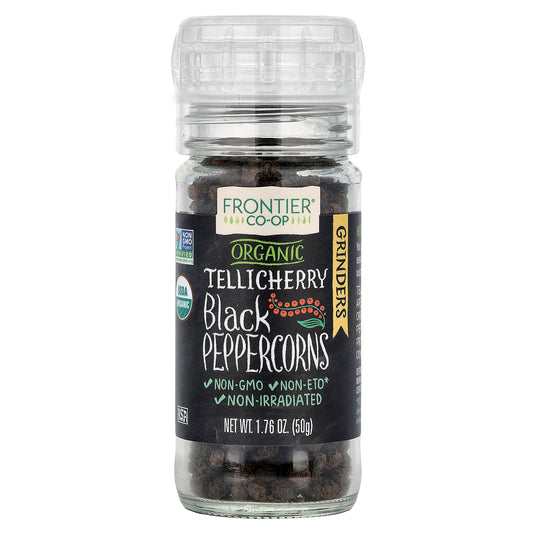 Frontier Co-op, Organic Tellicherry Black Peppercorns, 1.76 oz (50 g)