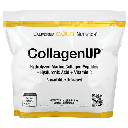 California Gold Nutrition, CollagenUP®, Hydrolyzed Marine Collagen Peptides with Hyaluronic Acid and Vitamin C, Unflavored, 2.2 lb (1 kg)