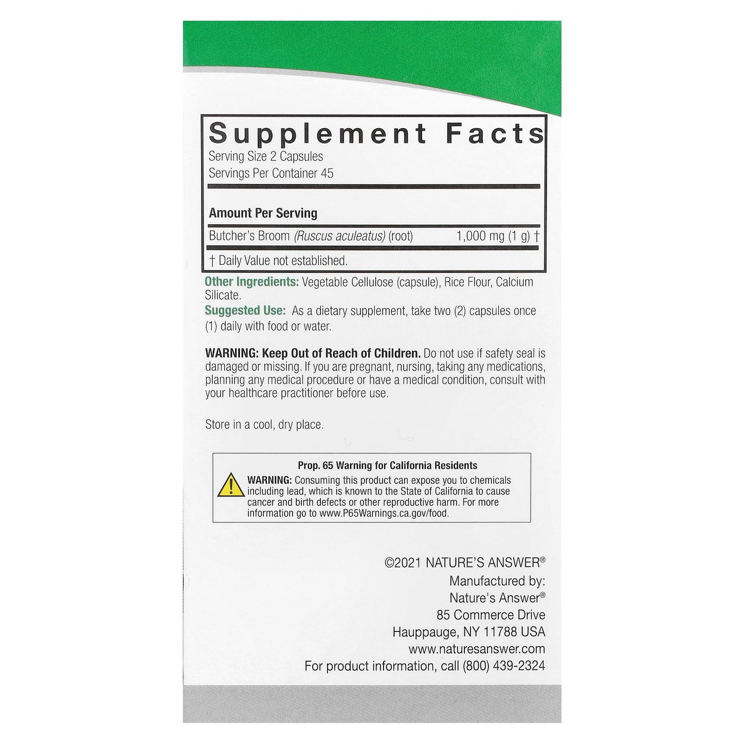 Nature's Answer, Butcher's Broom, 90 Vegetarian Capsules (500 mg per Capsule)