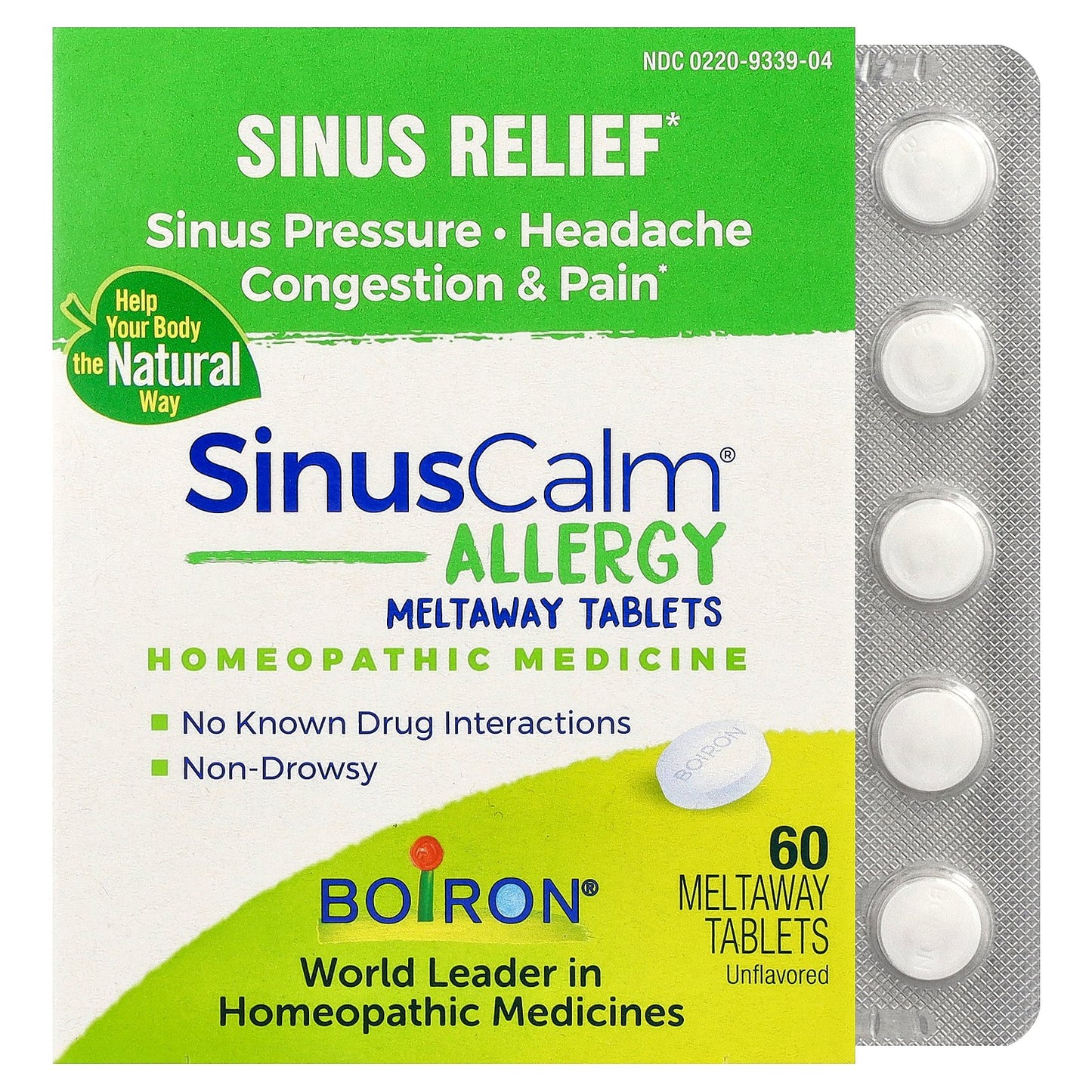 Boiron, SinusCalm® Allergy, Sinus Relief, Unflavored, 60 Meltaway Tablets