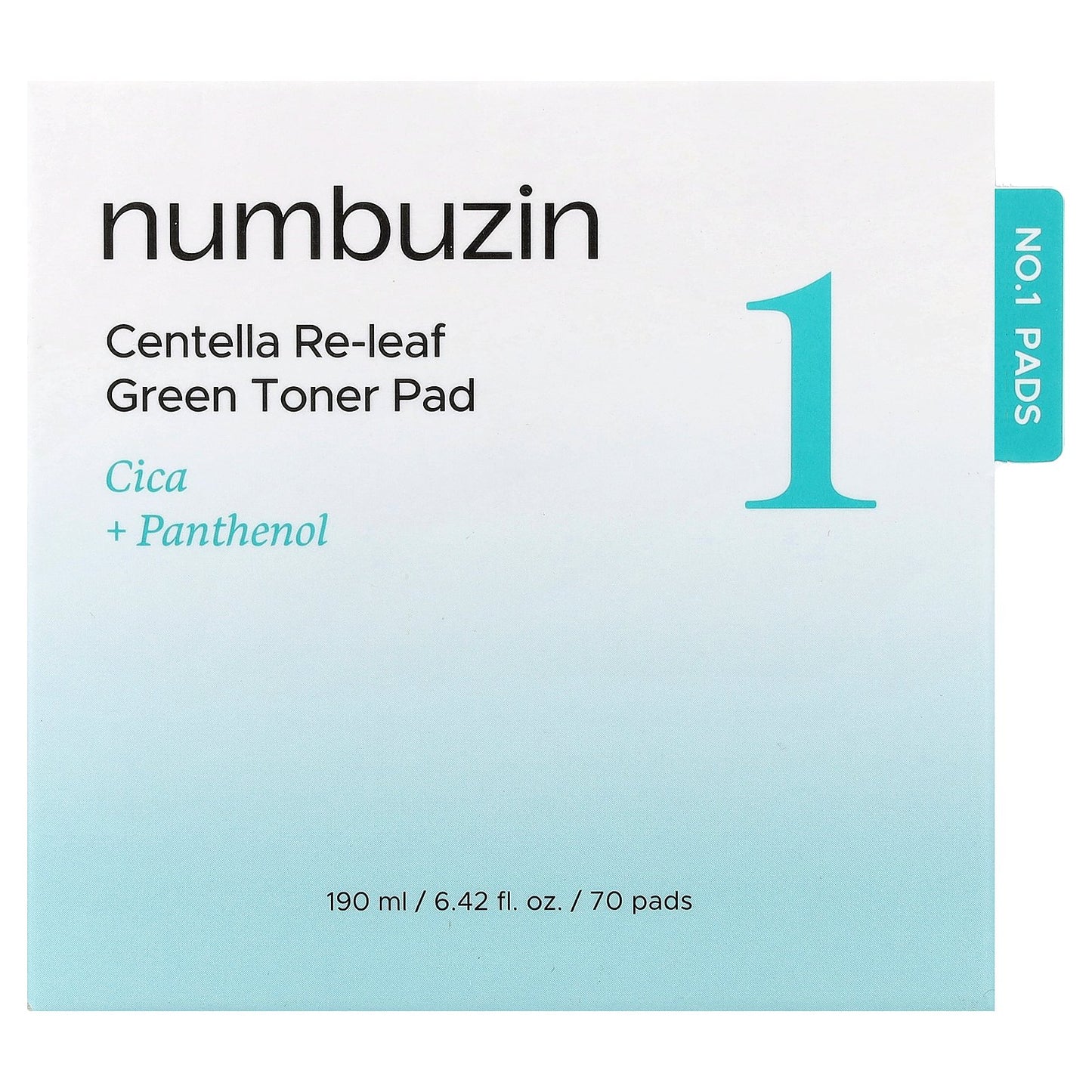 Numbuzin, No.1 Centella Re-Leaf Green Toner Pad, 70 Pads, 6.42 fl oz (190 ml)