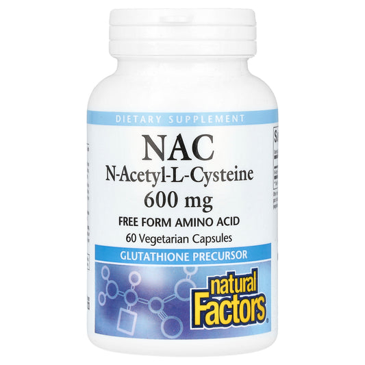Natural Factors, NAC, N-Acetyl-L-Cysteine, 600 mg, 60 Vegetarian Capsules