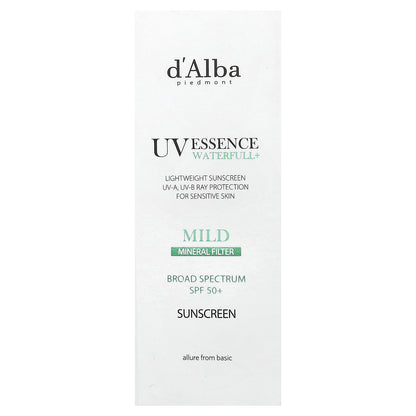 d'Alba, UV Essence Waterfull+ Sunscreen, Mineral Filter, Mild, SPF 50, 1.69 fl oz (50 ml)