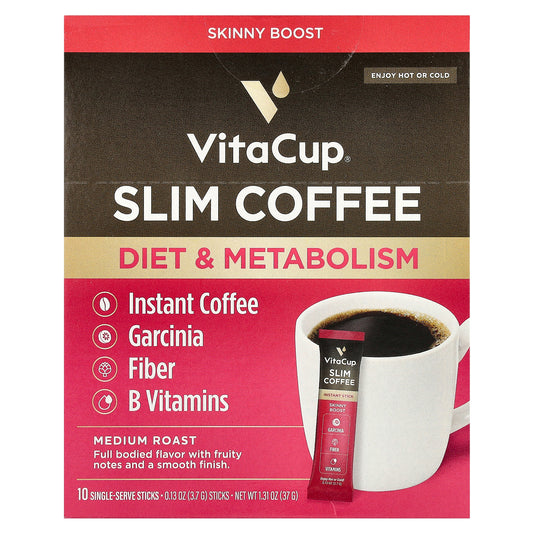 VitaCup, Slim Instant Coffee, Medium Roast, 10 Single-Serve Sticks, 0.13 oz (3.7 g) Each