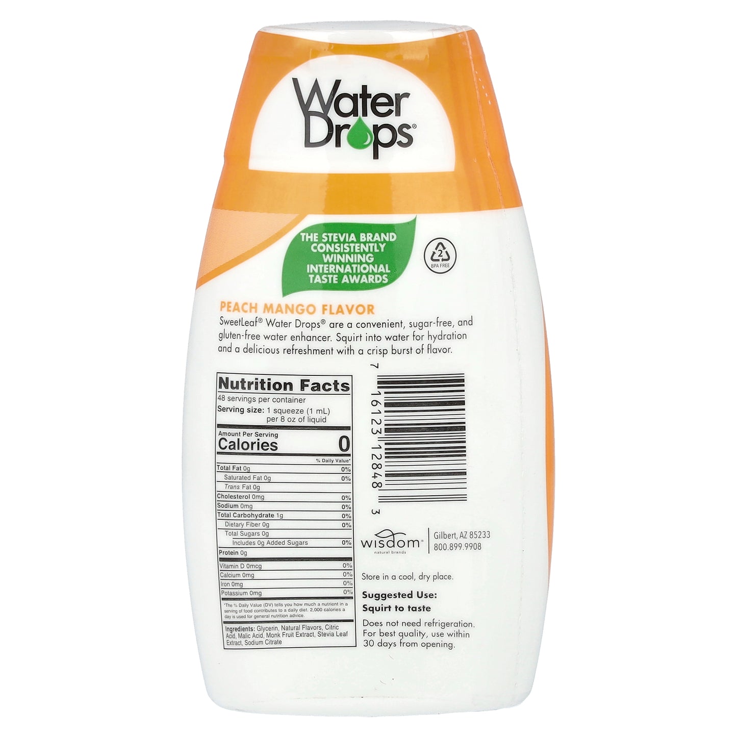 SweetLeaf Stevia, Water Drops®, Delicious Stevia Water Enhancer, Peach Mango, 1.62 fl oz (48 ml)