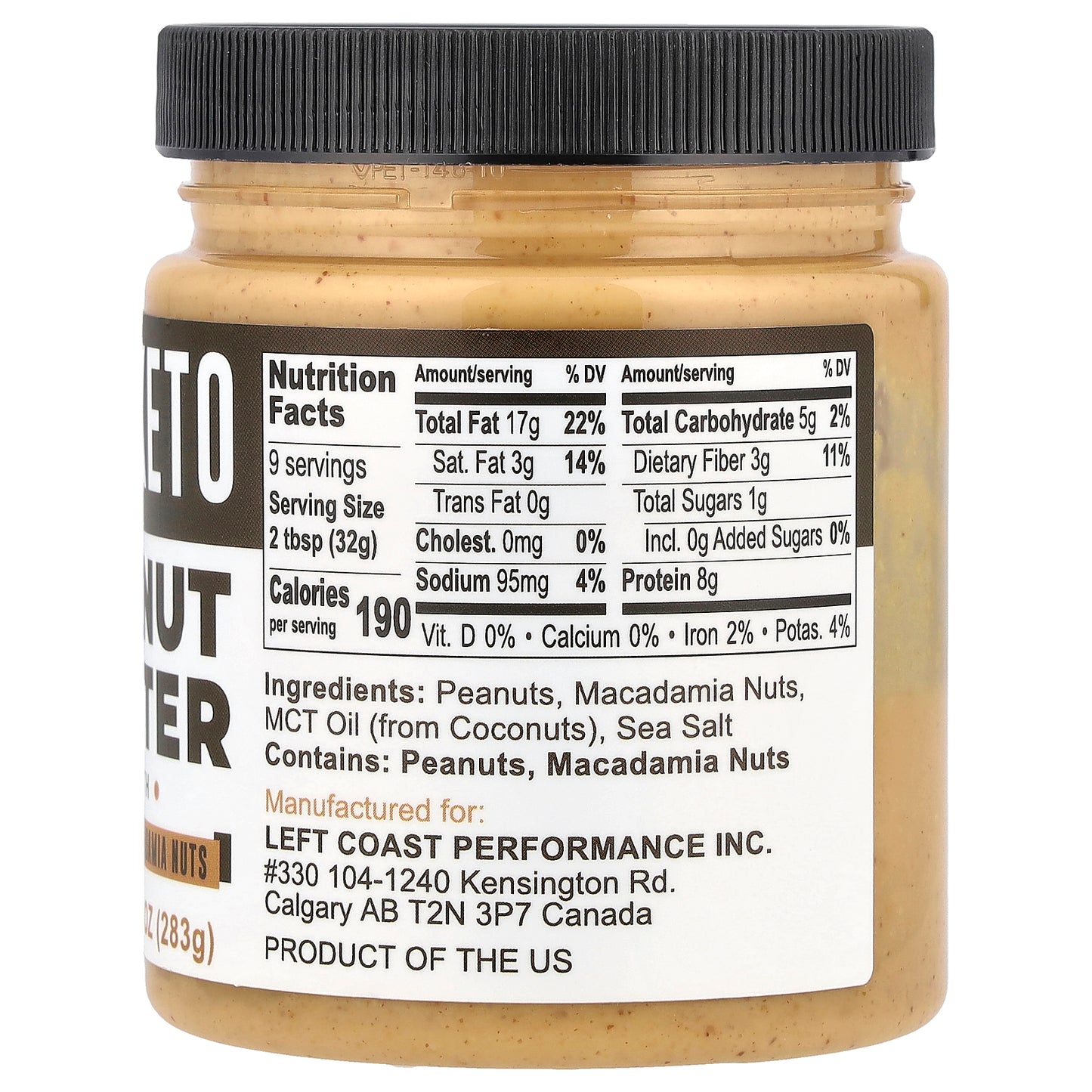 Left Coast Performance, Keto, Peanut Butter with MCT Oil & Macadamia Nuts, 10 oz (283 g)