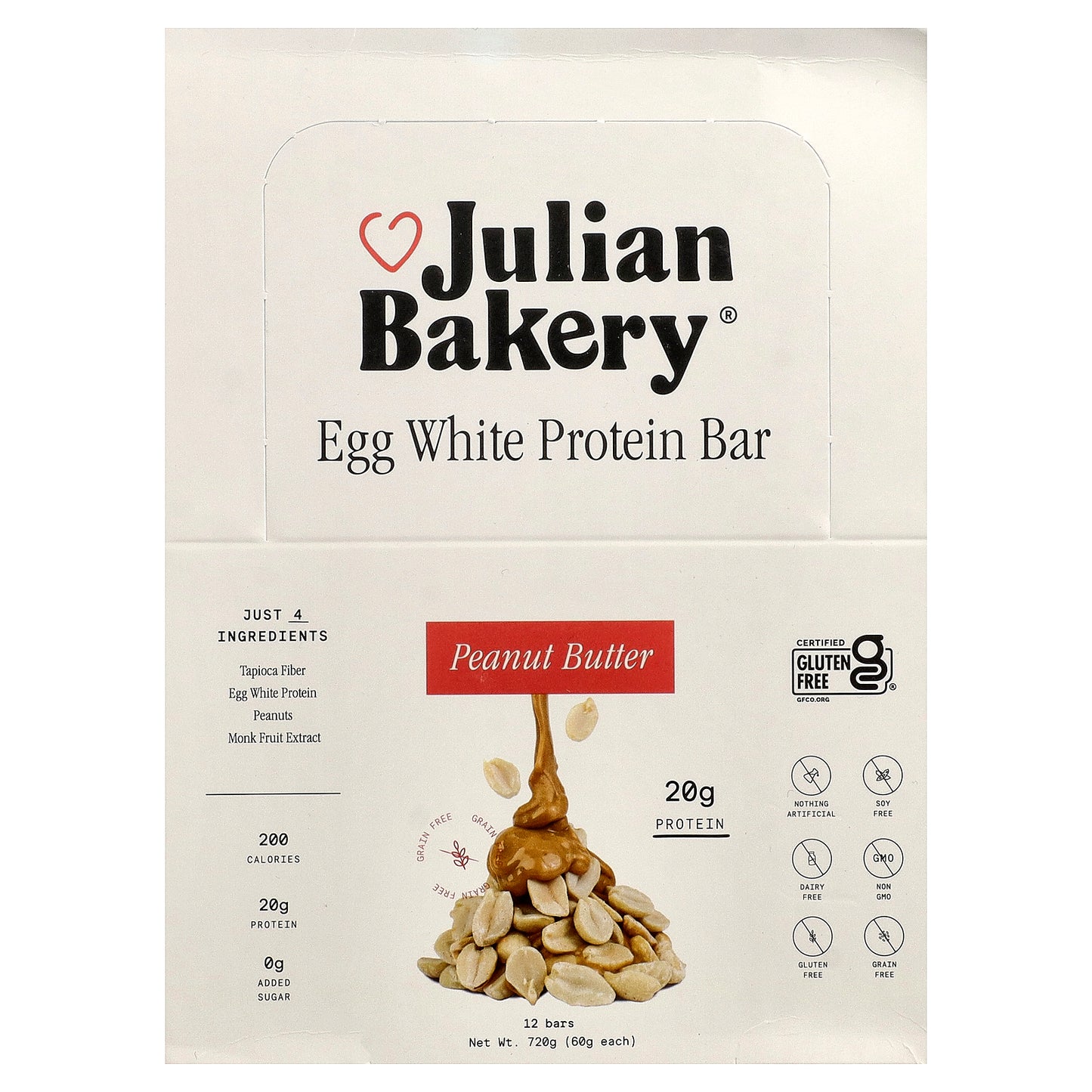 Julian Bakery, Egg White Protein Bar, Peanut Butter, 12 Bars, 2.1 oz (60 g) Each