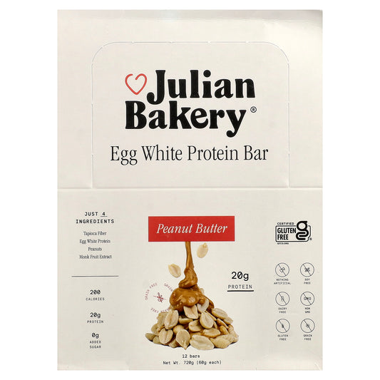 Julian Bakery, Egg White Protein Bar, Peanut Butter, 12 Bars, 2.1 oz (60 g) Each