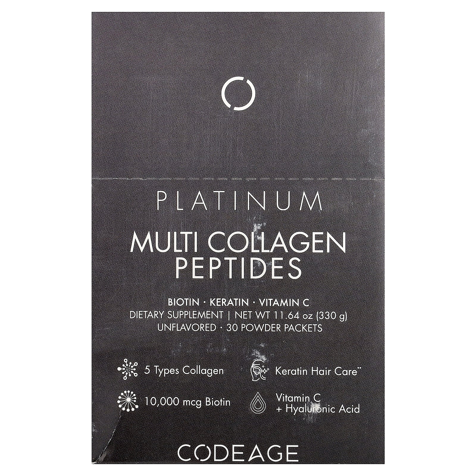 Codeage, Multi Collagen Peptides, Platinum, Unflavored, 30 Packets, 0.38 oz (11 g) Each