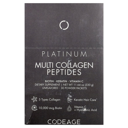 Codeage, Multi Collagen Peptides, Platinum, Unflavored, 30 Packets, 0.38 oz (11 g) Each