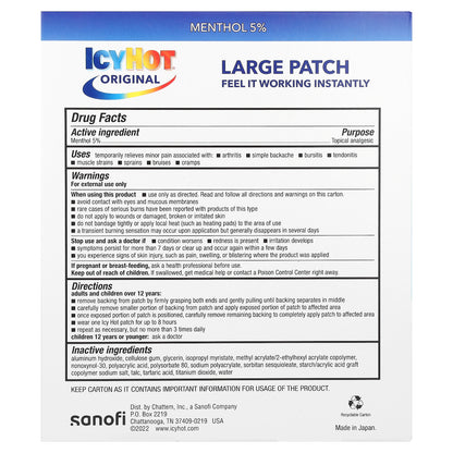 Icy Hot, Original Pain Relief Patch, Large, 5 Patches