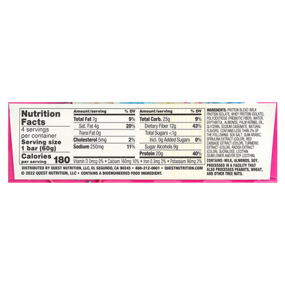 Quest Nutrition, Protein Bar, Birthday Cake, 4 Bars, 2.12 oz (60 g) Each